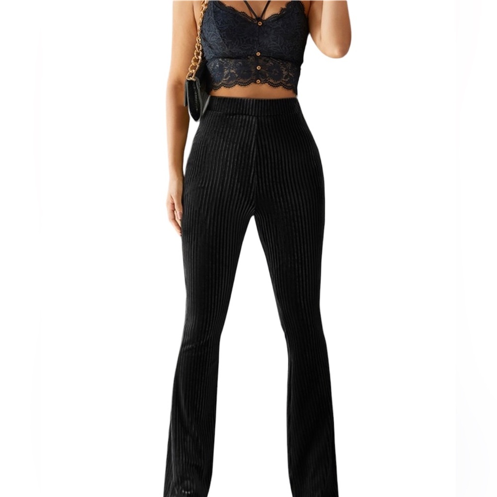 SHEIN High waisted Flare Leg Velvet Pants